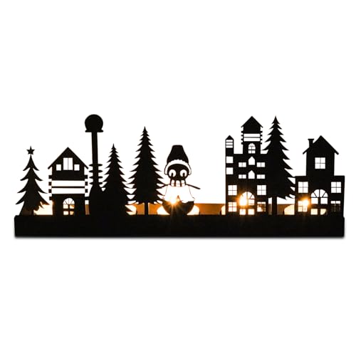 Kerzenhalter Adventskranz Teelichthalter, Metall Kerzenständer Weihnachten Kerzentablett mit 5 Loch, Weihnachtsdorf Silhouette Weihnachten Advent Winter Kerzen Ständer Tisch Fenster Schattenspiel von Yarteim