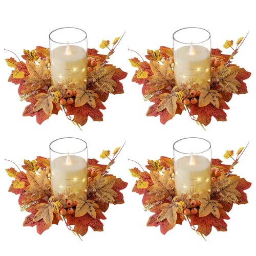 Kerzenringe für Herbst Kranz, Tischdekoration, Kerzenkranz Künstliche Kürbis, Ahornblatt, Kerzenkranz für Stabkerzen, Ringe mit Beeren, Weihnachtskerzenring, Kränze für Halloween, Thanksgiving Deko von Yarteim