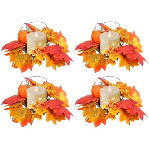 Kerzenringe für Herbst Kranz, Tischdekoration, Kerzenkranz Künstliche Kürbis, Ahornblatt, Kerzenkranz für Stabkerzen, Ringe mit Beeren, Weihnachtskerzenring, Kränze für Halloween, Thanksgiving Deko von Yarteim