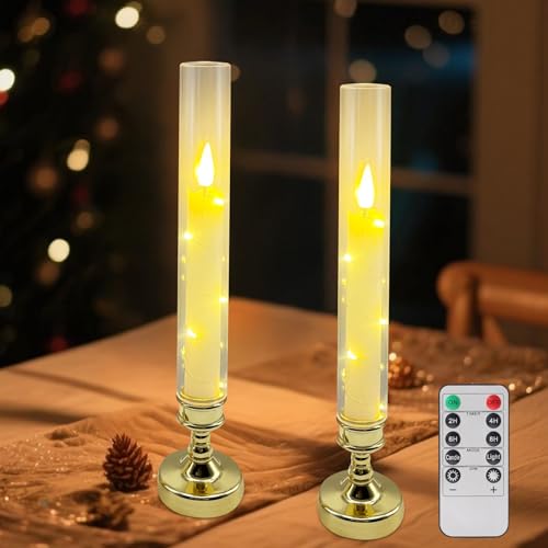 LED Stabkerzen mit Timerfunktion und Fernbedienung,2er Set Flammenlose Kerzen mit Kerzenhalter,Batteriebetriebene LED Kerzen,Stumpenkerzen Flackernd Wasserdicht für Zimmer Halloween Deko Weihnachten LED Stabkerzen mit Timerfunktion und Fernbedienung,2er Set Flammenlose Kerzen mit Kerzenhalter,Batteriebetriebene LED Kerzen,Stumpenkerzen Flackernd Wasserdicht für Zimmer Halloween Deko Weihnachten von Yarteim
