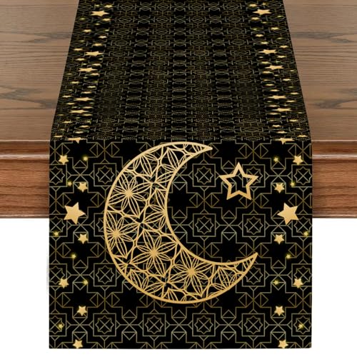 Ramadan Deko Tischdecke,Eid Mubarak Tischläufer Ramadan Mubarak Dekorationen,Stern Mond Ramadan Laterne Tischdecke Eid Mubarak Tischdeko Islamische Dekoration für Islamic Muslim Eid Mubarak Ramadan von Yarteim