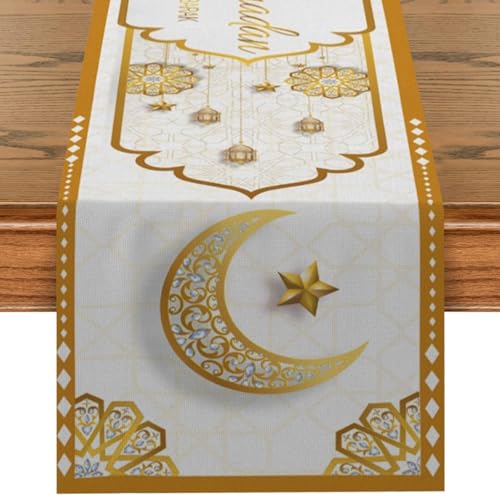 Yarteim Ramadan Deko Tischdecke,Eid Mubarak Tischläufer Ramadan Mubarak Dekorationen,Stern Mond Ramadan Laterne Tischdecke Eid Mubarak Tischdeko Islamische Dekoration für Islamic Muslim Eid Mubarak von Yarteim