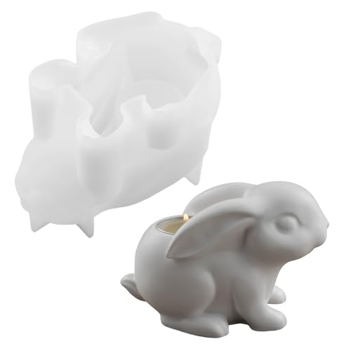 Silikonformen Gießformen Tiere, DIY Katze und Kaninchen Silikonform Kerzenhalter mit Deckel, Silikon Gießform Tiere, GießFormen Silikon Katze Silikonform Teelichthalter für Blumentöpfe (B) von Yarteim
