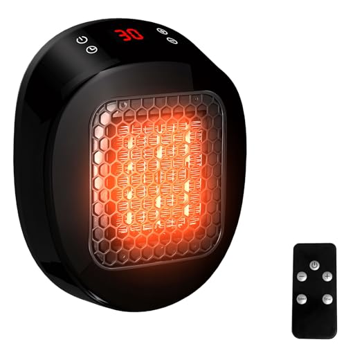 Steckdosen Heizlüfter mit Fernbedienung, Mini Keramik Heizung mit Thermostat und 12H Timer, Steckdosenheizung mit LED Display, Überhitzungsschutz, Elektrische Heizung für Räume bis 10 m² / 25 m³ von Yarteim