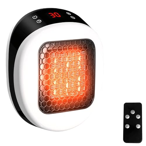 Steckdosen Heizlüfter mit Fernbedienung, Mini Keramik Heizung mit Thermostat und 12H Timer, Steckdosenheizung mit LED Display, Überhitzungsschutz, Elektrische Heizung für Räume bis 10 m² / 25 m³ von Yarteim