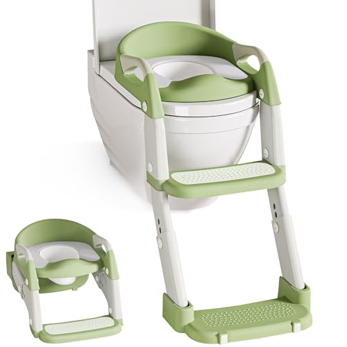 Toilettensitz Kinder mit Treppe,3 in 1 Verstellbar Toilettentrainer mit PU Gepolsterter,WC Sitz Aufsatz Klositz,Toilettenaufsatz,Spritz und Stabilen Rutschfester Tritt,Töpfchen für Kinder ab 1-7 von Yarteim