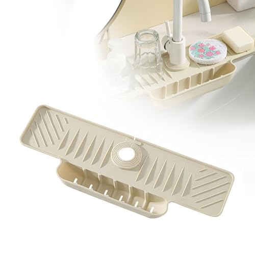 Wasserhahn Spritzschutz Abtropftablett Matte, Neue Küchenspüle mit Drainage Tasche, Wasserhahnschutz & Abtropfmatte, Silikonmatte Küche, Tropffänger Tablett Wasserfänger Matte für Küche Bad Spülbecken von Yarteim