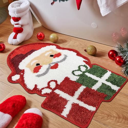 Weihnachten Badematte, Santa Lebkuchen Weihnachtsbaum Badezimmerteppiche, Weiche Absorbierende Weihnachten Fußmatten, Teppich Weihnachten Deko, Rutschfester Weihnachtsteppich Haustürmatte Bodenteppich von Yarteim