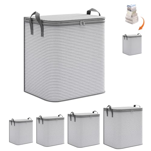Aufbewahrungstasche, 4 Set Gross Faltbare Aufbewahrungsbox mit Deckel Verstärktem Griff and Reißverschluss, Organizer kleideraufbewahrung für Kleidung Bettdecken Kissen Aufbewahrung Boxen von Yarteim