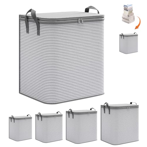 Aufbewahrungstasche, 4 Set Gross Faltbare Aufbewahrungsbox mit Deckel Verstärktem Griff and Reißverschluss, Organizer kleideraufbewahrung für Kleidung Bettdecken Kissen Aufbewahrung Boxen von Yarteim