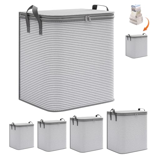Aufbewahrungstasche, 4 Set Gross Faltbare Aufbewahrungsbox mit Deckel Verstärktem Griff and Reißverschluss, Organizer kleideraufbewahrung für Kleidung Bettdecken Kissen Aufbewahrung Boxen von Yarteim