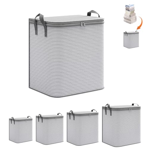 Aufbewahrungstasche, 4 Set Gross Faltbare Aufbewahrungsbox mit Deckel Verstärktem Griff and Reißverschluss, Organizer kleideraufbewahrung für Kleidung Bettdecken Kissen Aufbewahrung Boxen von Yarteim