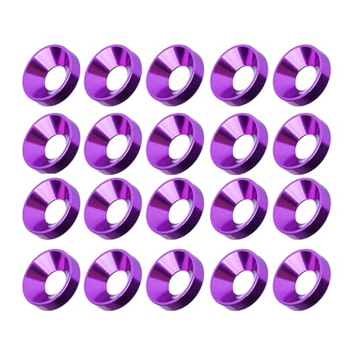 M2 M2.5 M3 M3.5 M4 M5 M6 M8 M10 Flache Senkkopf-Unterlegscheiben aus Aluminiumlegierung für RC Drohne FPV PC Build Mechanische Reparatur, Packung mit 20 Stück (lila, M3) von Yaruijia