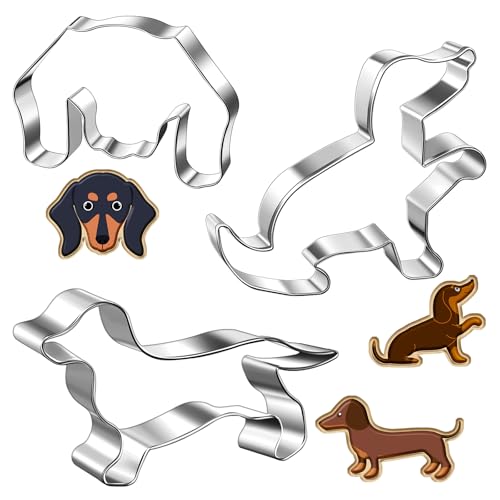 Yaryang 3er Set Hund Keksausstecher Ausstechformen aus Edelstahl Dackel Geschenke Hund Ausstecher zum Backen für Hunde Kekse oder Leckerlis Hundekekse Deko(Dackel, Hundekopf, Dackelsitzhaltung) von Yaryang