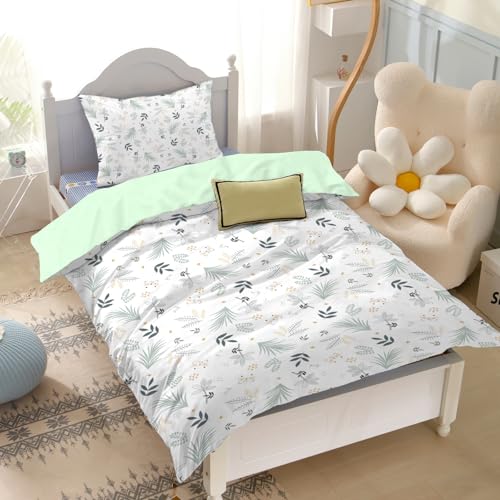 Yasida KinderbettwäSche 120x150 MäDchen GrüN Weiß BläTter BettwäSche Teenager Mit Niedliche Waldtier-Muster FüR Jungen/MäDchen Mikrofaser BettwäSche 120x150 cm 2er Set Mit 1 Kissenbezug 40x60 cm von Yasida