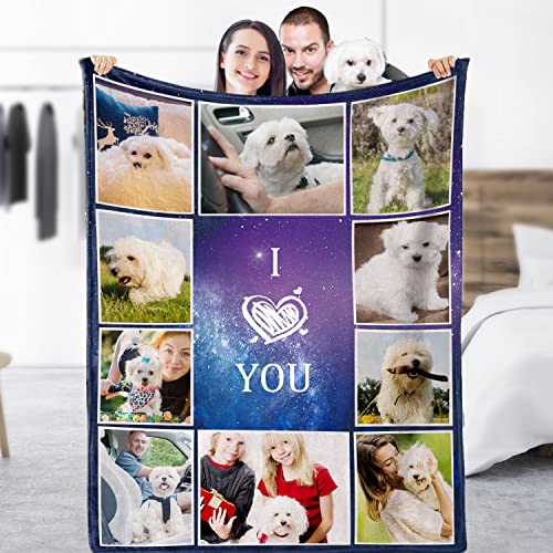 Yasion Personalisierte Decke mit Foto Text Personalisierte Flanell Collage Decke Launch Decken für Familie Weihnachten Geburtstag Geschenk Valentinstag-YS600-10*Photo von Yasion