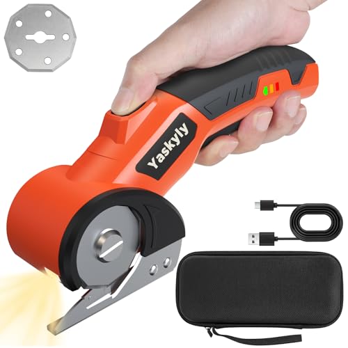 Yaskyly Kartonschneider Elektrischer Schere 4V Kabellose Rollschneider mit LED Licht & Sicherheitssperre, Elektrische Akkuschere Universalschneider für Papier Pappe Teppich Leder Filz Kunststoff Yaskyly Kartonschneider Elektrischer Schere 4V Kabellose Rollschneider mit LED Licht & Sicherheitssperre, Elektrische Akkuschere Universalschneider für Papier Pappe Teppich Leder Filz Kunststoff von Yaskyly