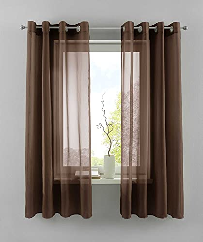 YASMIN 2er Set Ösengardinen HxB 145x140 cm Braun Transparent »Basel« Gardine Bleiband Store Vorhang, 20332TR2 von YASMIN