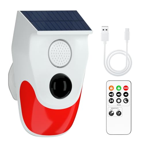 Yasorn RF Solar Infrarot Alarm, Bewegungssensor Alarm mit Fernbedienung, 120DB High Decibel Alarm, Infrarot Erfassungsbereich 6 Meter/110°, IP67 Wasserdicht, Ultra Security Security Alarm System. von Yasorn