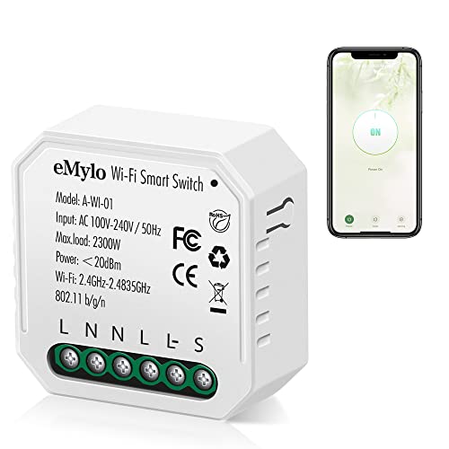 eMylo Mini Smart Wifi Relaisschalter Drahtlose Fernbedienung Wifi Lichtschalter AC 220V 1 Gang Eingebautes Schaltrelaismodul 16A DIY Timer Sprachsteuerung für Hausautomation Kompatibel mit Alexa Echo von Yasorn