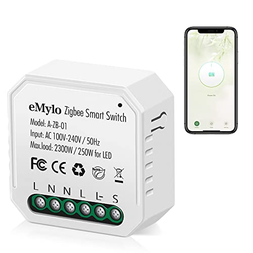 eMylo Mini Zigbee-Schalter, intelligent, kabellose Fernbedienung, Lichtschalter, Zigbee, AC 220 V, Relais-Modul, eingebauter Schalter, 16 A, Sprachsteuerung, Timer, DIY, mit Alexa von Yasorn