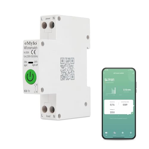 eMylo Smart Circuit Breaker, WIFI Energie Monitor Messgerät AC 220V 50A 1P DIN Rail Switch Power Consumption Monitor Meter, Unterstützung Alexa, Tuya Smart life APP Fernbedienung von Yasorn
