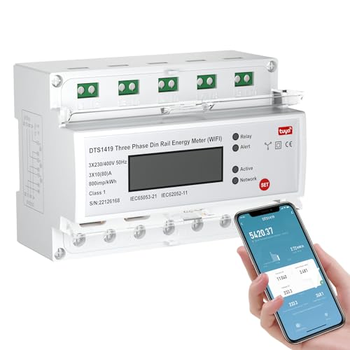 eMylo Smart WiFi Energiemessgerät, 3-Phasen-DIN-Schienen LCD-Digitalzähler, Stromverbrauchsmessgerät, 80A 230-400V, Unterstützung Alexa Google Assistant App Fernsteuerung für Haus, Wohnung von Yasorn