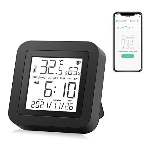 eMylo Smart WiFi IR Fernbedienung WIFI Temperatur Luftfeuchtigkeit Sensor Universal IR Steuerung Tuya Innenraum Hygrometer Thermometer Sensor App Steuerung Kompatibel mit Alexa Echo für TV, AC, Audio von Yasorn