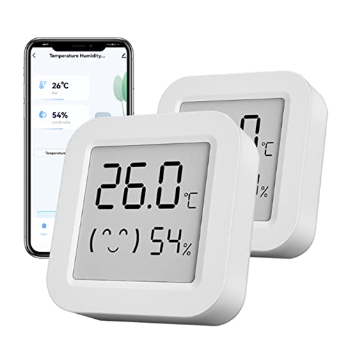 eMylo Thermometer Hygrometer Innen, Bluetooth Mini digitales Thermo-Hygrometer Raumthermometer Innen mit Smart APP & Raumklima-Indikator, für Schlafzimmer, Weinkeller, Gewächshaus, Büro 2er Set von Yasorn