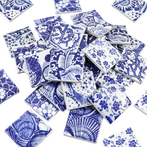Yatinkim Blume Muster Quadrat Porzellan Fliesen Keramik Mosaik Fliese Glasierte Handbemalt Blau Weiß Topftery Stücke Boden Pool Dekoration 11x11 Zoll von Yatinkim
