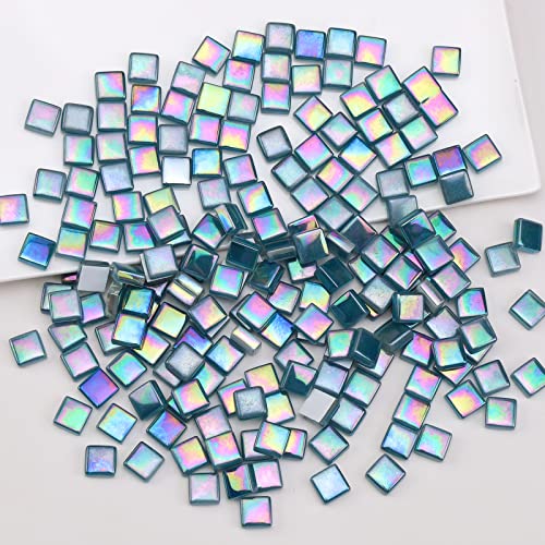 Yatinkim Mosaikfliesen 170g Glassteine Mosaik Steine Bulk Quadrat Kristall Glasstücke DIY Handwerk Deko Heim Handgefertigt Schmuck Blumentöpfe Fotorahmen Cyan von Yatinkim