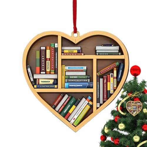 Yatlouba Buchliebhaber-Herz-Ornament, Buch Christbaumschmuck, Baumelnder Buchstapel 2D-Acrylanhänger, Cartoon-Dekorationen für Partygeschenke, niedliche Dekorationen für Wand, Fenster von Yatlouba