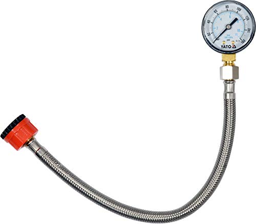 YATO Profi Wasserdruckmesser mit Manometer und Edelstahlschlauch, 3/4 und 1/2 Zoll Außengewinde, 30 cm geflochtener Edelstahl-Schlauch, max. 11 bar, Wasser Druck Prüfer Manometer Druckprüfung von YATO