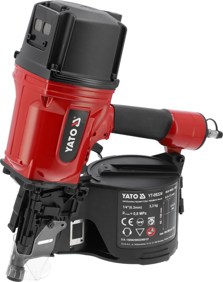 Yato Druckluft-Nagler Druckluft Nagelpistole, Trommelnagler für 65-100mm Nägel von Yato