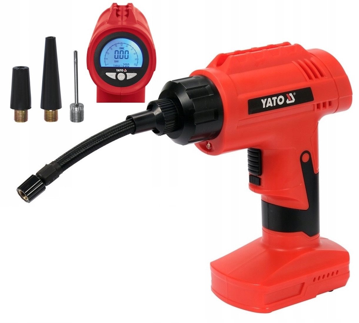 Yato Kompressor Akku Kompressor 5V 120W (3 Batterien 3,7V 2200mAh), 120 W, max. 8 bar, 1 l, Komplett von Yato