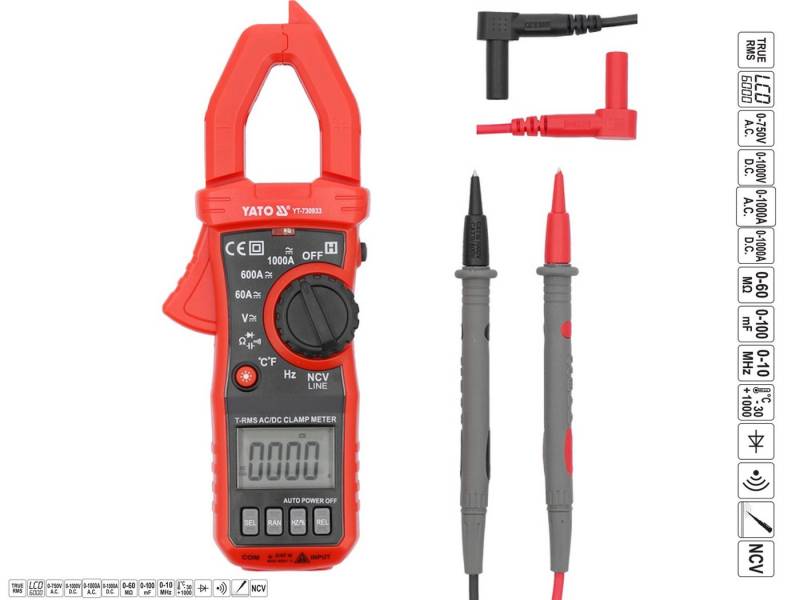 Yato Strommessgerät Messgerät, AC/DC 1000V, 1000A, Zangenmessgerät, ZangenMultimeter von Yato