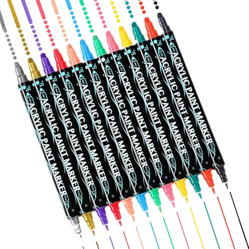 Yatrosynth Metallic Marker Stifte, 12 Dual Tip Metallic Acrylstifte, Wasserfest, Stifte Set für Fotoalbum, Zeichnen, DIY-Projekte, Holz Glas Steine Bemalen, Ostern Basteln von Yatrosynth