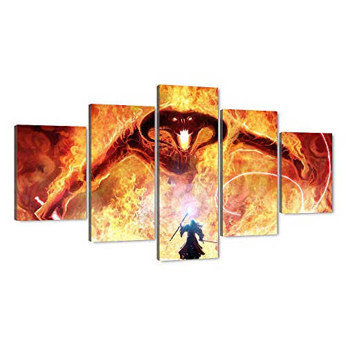 Gifts Choice Büro Wanddekoration Holzrahmen Balrog und Gandalf Wars Gemälde Bilder Set mit 5 Stück für Küche Zuhause Kinderzimmer Dekor Poster HD-Druck - 152,4 x 81,3 cm von Yatsen Bridge