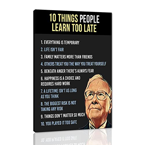 Warren Buffett Zitate "Ten Things People Learn Too Late", motivierend, gerahmt, für Büro, Wandkunst, inspirierende Wanddekoration, Bilder, gerahmt, einfach aufzuhängen, 30,5 x 45,7 cm (B x H) von Yatsen Bridge