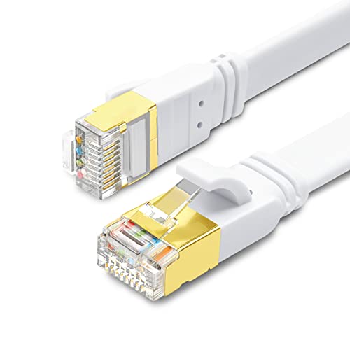 Yauhody CAT 8 LAN Kabel 10meter Netzwerkkabel Flach 40Gbps 2000MHz SFTP Ethernet Kabel Gigabit Patchkabel Internet Kable RJ45 für PS5, PC, Switches, Gaming, Router, Modem (Weiß) von Yauhody