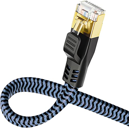Yauhody Cat 8 Lan Kabel 15 Meter Netzwerkkabel Flach 40Gbps 2000MHz-SFTP-Nylon Geflecht Patchkabel Gigabit Internetkabel RJ45 Ethernet Kabel für POE, Router, Modem, PC, PS5, TV, Switch von Yauhody