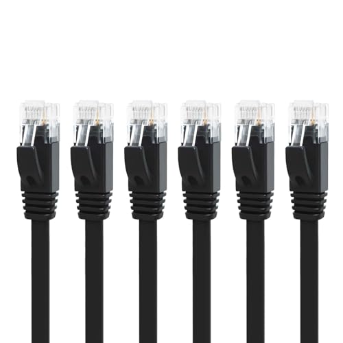 Yauhody Cat 6 Lan Kabel 5m, Netzwerkkabel Flach 6-Stück, 1000Mbit/s Ethernet Kabel RJ45 Patchkabel Gigabit Internet kabel für PS5 TV Modem Switch Laptop, Schneller als Cat5 (5m Schwarz 6pcs) von Yauhody