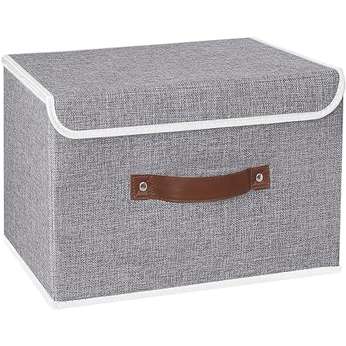 Yawinhe 1 Stück Aufbewahrungsbox mit Deckel, Faltbare Stoffboxen, Waschbare, für Schlafzimmer, Kleideraufbewahrung, 33x23x20cm, Grau, SNK018GYS-1 von Yawinhe
