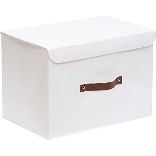 Yawinhe 1 Stück Aufbewahrungsbox mit Deckel, Faltbare Stoffboxen, Waschbare, für Schlafzimmer, Kleideraufbewahrung, 33x23x20cm, Weiß, SNK018WLS-1 von Yawinhe