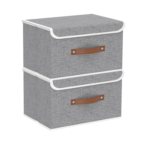 Yawinhe 2 Stück Kisten Aufbewahrung mit Deckel, Faltbare Stoffboxen, Waschbare, für Schlafzimmer, Kleideraufbewahrung, 33x23x20cm, Grau, SNK018GYS-2 Yawinhe 2 Stück Kisten Aufbewahrung mit Deckel, Faltbare Stoffboxen, Waschbare, für Schlafzimmer, Kleideraufbewahrung, 33x23x20cm, Grau, SNK018GYS-2 von Yawinhe