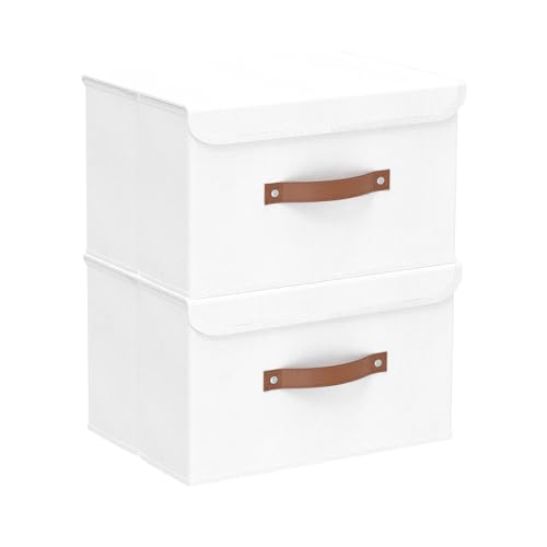 Yawinhe 2 Stück Kisten Aufbewahrung mit Deckel, Faltbare Stoffboxen, Waschbare, für Schlafzimmer, Kleideraufbewahrung, 33x23x20cm, Weiß, SNK018WLS-2 Yawinhe 2 Stück Kisten Aufbewahrung mit Deckel, Faltbare Stoffboxen, Waschbare, für Schlafzimmer, Kleideraufbewahrung, 33x23x20cm, Weiß, SNK018WLS-2 von Yawinhe
