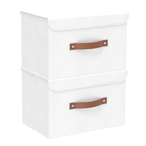 Yawinhe 2 Stück Aufbewahrungsbox, Faltbare Stoffboxen, Waschbare, für Schlafzimmer, Kleideraufbewahrung, 38x25x25cm, Weiß, SNK018WL-2 von Yawinhe