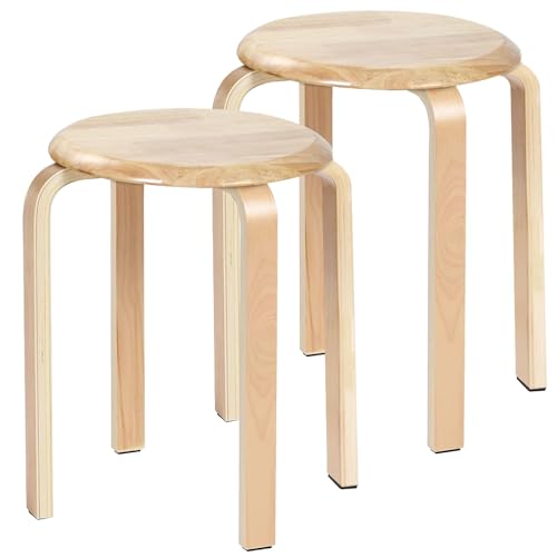 Yawinhe 2er Set Esszimmerhocker, Holzstapelstuhl mit Rutschfester Matte, Stapelhocker für Klassenzimmer, Ihrer Küche, Ihrem Speise- oder Home-Pub-Bereich Natur von Yawinhe