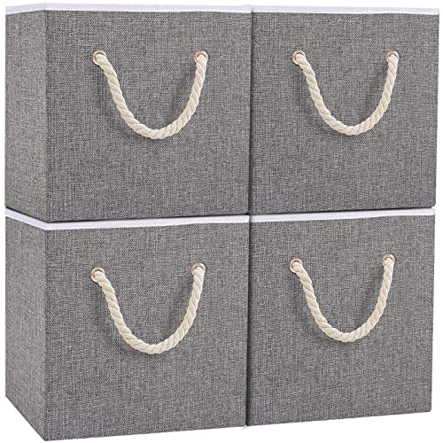 Yawinhe Aufbewahrungsbox Stoff, Faltbare Aufbewahrungsboxen, Waschbare, Offene Stoffbox, für Schlafzimmer, Kleideraufbewahrung, Grau, 33x33x33cm, 4-Pack, SNK033G-4 von Yawinhe