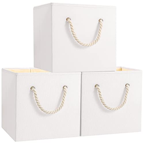 Yawinhe Aufbewahrungsbox Stoff, Faltbare Aufbewahrungsboxen, Waschbare, Offene Stoffbox, für Schlafzimmer, Kleideraufbewahrung, Weiß, 33x33x33cm, 3-Pack, SNK033W-3 von Yawinhe